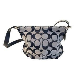 COACH F15067 Shoulder Bag Grey and Black Signature Canvas